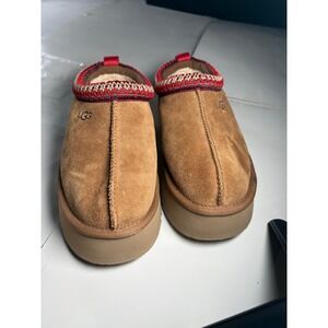 UGG Tasman Slippers Womens Size 8 Chestnut Suede Shearling Slip On Platform